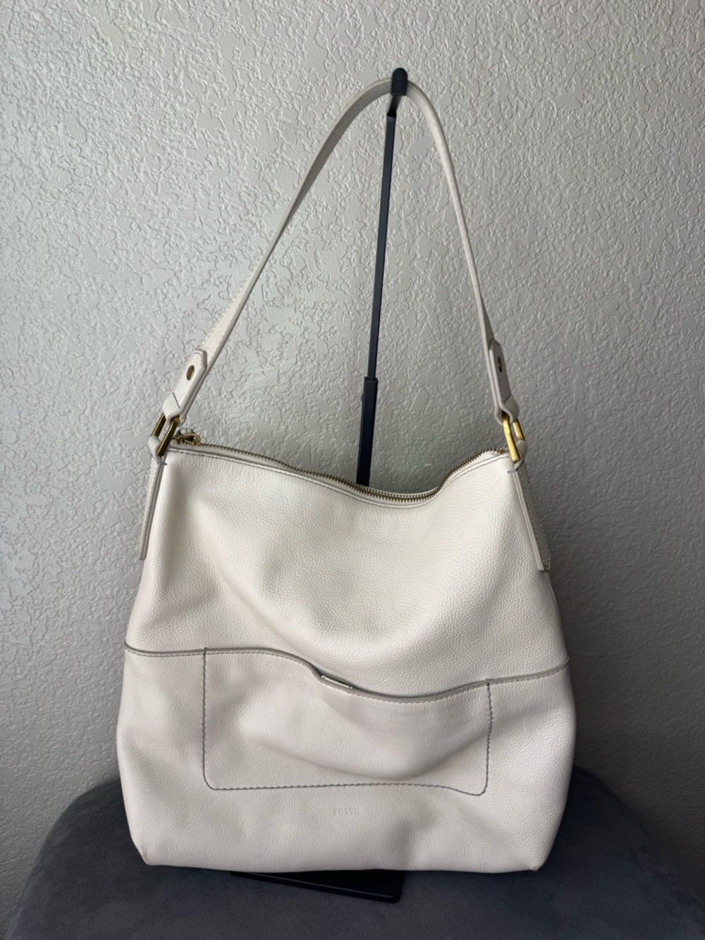 Fossil Ivory Leather Shoulder Bag Slouchy Hobo Cream Purse Everyday